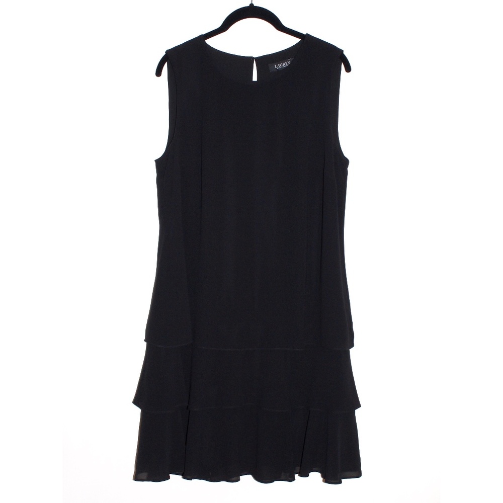 Lauren Ralph Lauren Crinkle Georgette Shift Dress in Black